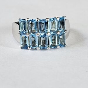 Emerald Cut Natural Swiss Blue Topaz Ring in Sterling Silver Size 7! Final Price